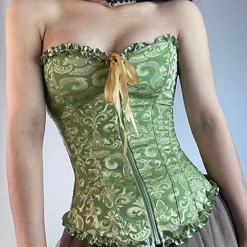 

Corset Women's Corsets Trachtenmieder Party Halloween Street Daily Green White Black Fashion Retro Country Zipper Backless Pure Color Spring Summer