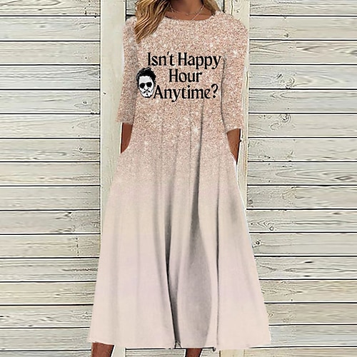 

Robe mi-longue Femme Robe casual Manches 3/4 Hiver Automne Ruché Imprimer Lettre Dégradé de Couleur 2022 Rose Claire S M L XL XXL 3XL