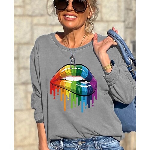 

Women's Pullover Casual Patchwork Print Black Blue Gray Mouth Loose Casual Round Neck Long Sleeve S M L XL XXL 3XL