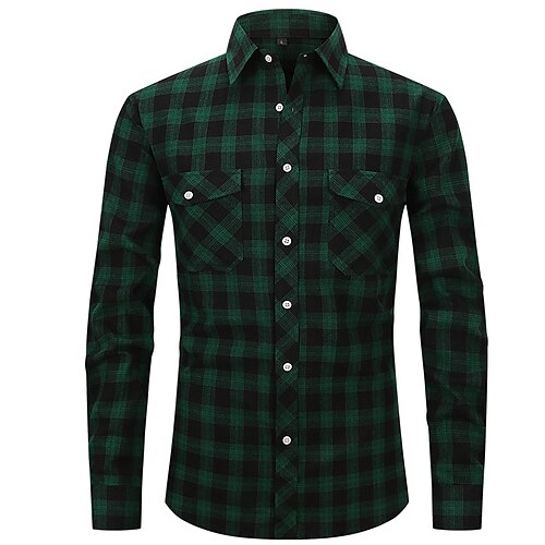 

Men's Flannel Shirt Shirt Jacket Shacket Plaid / Check Turndown Sea Blue Blue Dark Green Royal Blue Red Print Street Daily Long Sleeve Button-Down Clothing Apparel Fashion Casual Comfortable / Beach