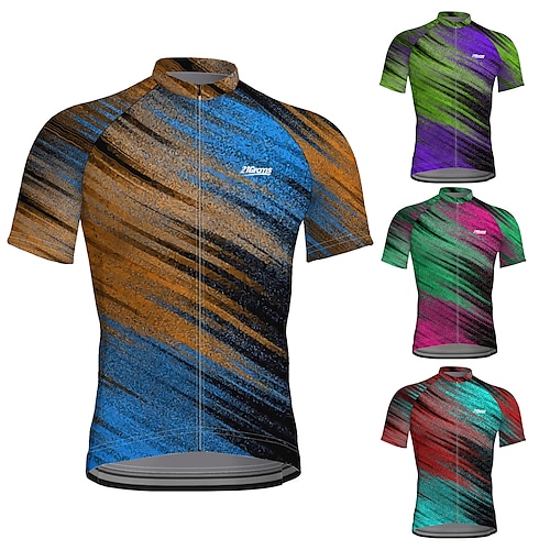 

21Grams Men's Cycling Jersey Short Sleeve Bike Top with 3 Rear Pockets Mountain Bike MTB Road Bike Cycling Breathable Quick Dry Moisture Wicking Reflective Strips Green Purple Red Stripes Polyester