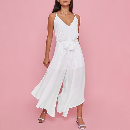 

9599 cross-border european and american amazon chiffon v-neck temperament waist casual straps irregular jumpsuit