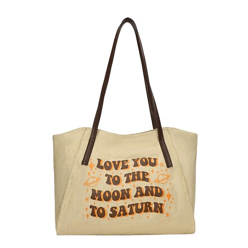 

Women's Canvas Tote Bag Canvas Zipper Character Daily White Black khaki
