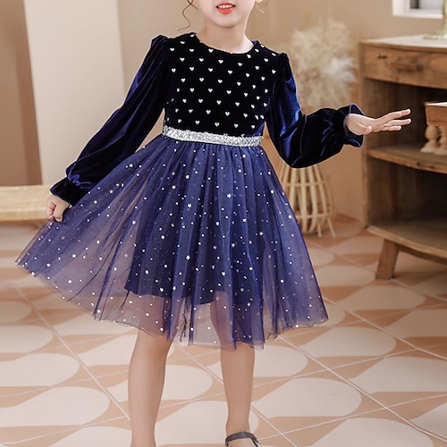 

Kids Little Girls' Dress Heart A Line Dress School Vacation Mesh Blue Asymmetrical Long Sleeve Princess Sweet Dresses Spring Summer Regular Fit 3-10 Years