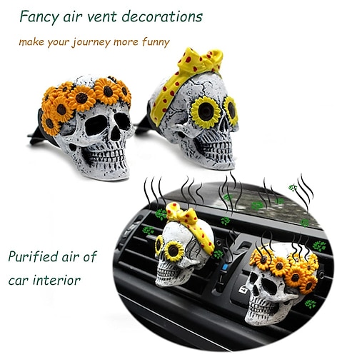 

Car Air Fresheners Vent Clips 2 Pack Car Interior Accessories for Men Women Cute Skull Auto Air Conditioner Vent Clip Decor for Car Office Living Room Home Halloween Christmas Gift (2 skeletons)