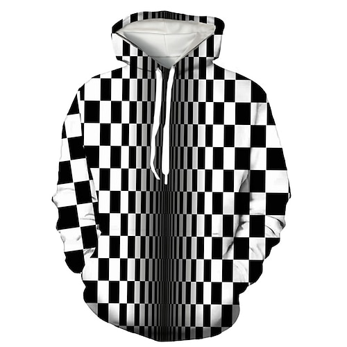 

Men's Unisex Pullover Hoodie Sweatshirt Black And White Hooded Check Graphic Prints Print Christmas Sports & Outdoor Daily 3D Print Basic Streetwear Casual Spring & Fall Clothing Apparel Hoodies