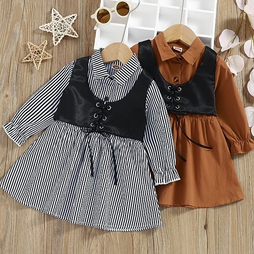 

Kids Little Girls' Dress Striped Solid Colored A Line Dress Daily Black Brown Knee-length Long Sleeve Princess Sweet Dresses Summer Regular Fit 2-6 Years
