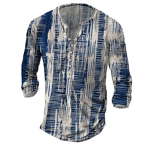 

Men's T shirt Tee Henley Shirt Tee Graphic Abstract Henley Blue 3D Print Plus Size Outdoor Daily Long Sleeve Button-Down Print Clothing Apparel Basic Designer Classic Comfortable / Sports