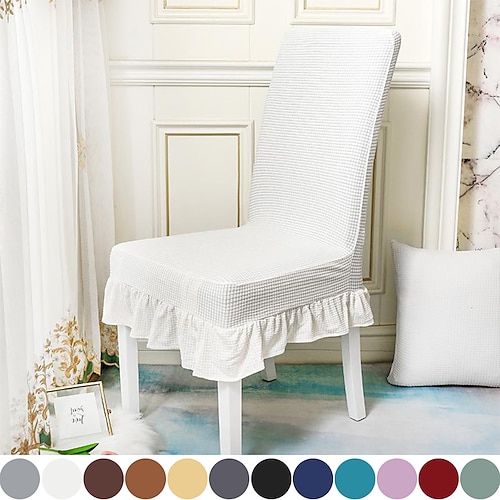 

Stretch Universal Dining Room Chair Covers Slipcovers with Skirt Removable Washable Furniture Protector for Kids Pets Home Ceremony Banquet