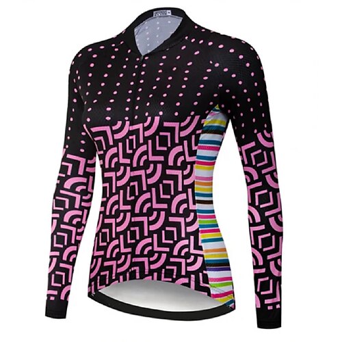 

21Grams Women's Cycling Jersey Long Sleeve Bike Top with 3 Rear Pockets Mountain Bike MTB Road Bike Cycling Breathable Quick Dry Moisture Wicking Reflective Strips Black Polka Dot Stripes Polyester