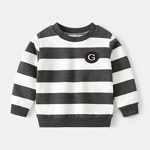 

Kids Boys Sweatshirt Stripe School Long Sleeve Daily Cotton 3-6 Years Winter Gray