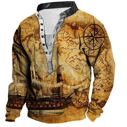 

Men's Unisex Sweatshirt Pullover Button Up Hoodie Brown Standing Collar Graphic Prints Boat Print Casual Daily Sports 3D Print Streetwear Designer Casual Spring & Fall Clothing Apparel Hoodies