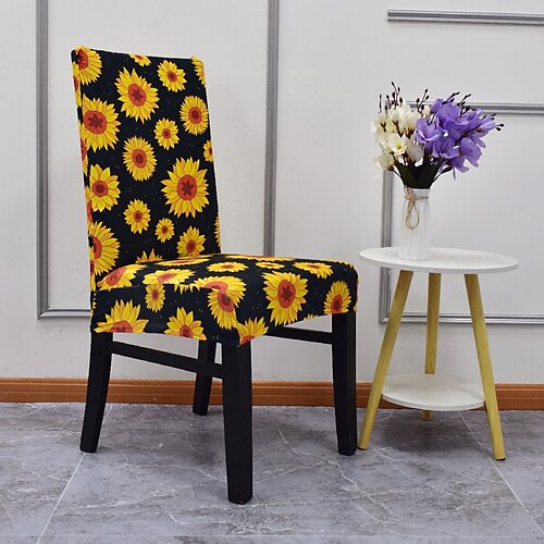 

1 Piece Stretch Spandex Dining Chair Cover,Sunflower Printed Stretch Chair Cover, Chair Protector Cover Seat Slipcover with Elastic Band for Dining Room,Wedding, Ceremony, Banquet