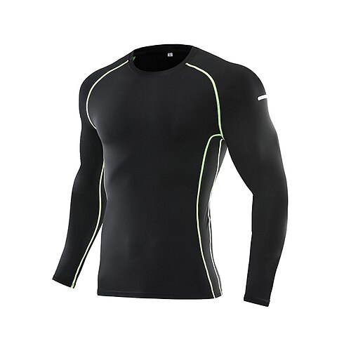 

Men's Compression Shirt Long Sleeve Sweatshirt Athletic Spandex Breathable Quick Dry Moisture Wicking Gym Workout Running Active Training Sportswear Activewear Stripes Black BlackGray Black Green