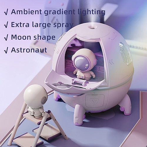 

USB Mini Humidifier Astronaut Space Capsule Atomizing Humidifier (220 ML Water Tank) with 7 Colors LED Lights Flash Air Vaporizer Spray Large Fog Volume Kids