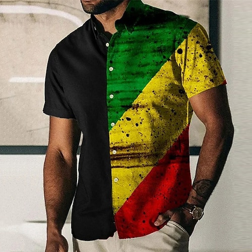 

Men's Shirt Rainbow Turndown Black Short Sleeve 3D Print Outdoor Street Button-Down Print Tops Fashion Casual Breathable / Summer / Spring / Summer