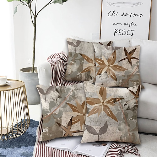 

Vintage Leaf Double Side Cushion Cover 4PC Soft Decorative Square Throw Pillow Cover Cushion Case Pillowcase for Bedroom Livingroom Superior Quality Machine Washable Indoor Cushion for Sofa Couch Bed Chair