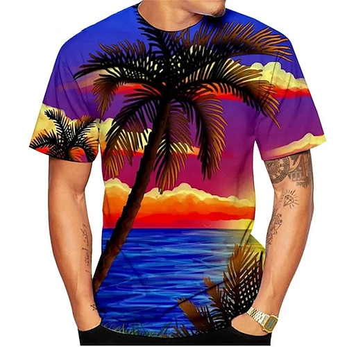 

Men's Unisex T shirt Tee Coconut Tree Graphic Prints Beach Crew Neck Green Blue Purple Orange Red 3D Print Outdoor Street Short Sleeve Print Clothing Apparel Sports Designer Casual Big and Tall