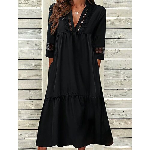

Women's A Line Dress Midi Dress Black Half Sleeve Pure Color Ruched Print Fall Winter V Neck Casual Fashion Modern 2022 S M L XL XXL 3XL