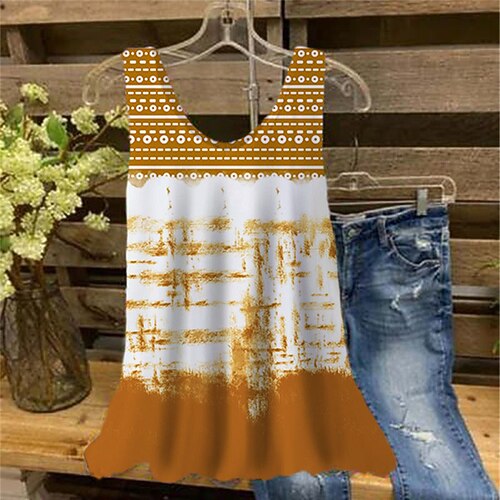 

Women's Plus Size Tops Tank Top Striped Tie Dye Print Sleeveless V Neck Streetwear Daily Holiday Cotton Spandex Jersey Spring Summer Purple Yellow