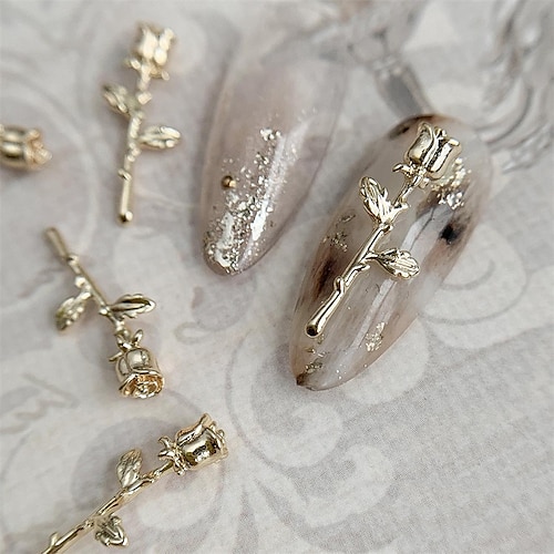 

10 Pcs Nail Art Alloy Rose Jewelry Japanese New Gold-plated Nail Decoration Accessories Metal Rose Nail Art Drill