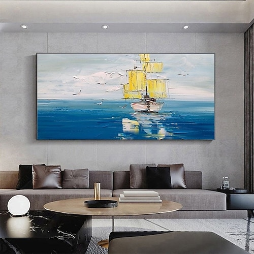 

Oil Painting Handmade Hand Painted Wall Art Modern Abstract Sailing Boat Landscape Home Decoration Decor Rolled Canvas No Frame Unstretched