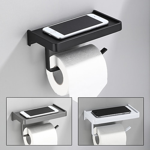 

Bathroom Toilet Paper Holder Black Silver Gold Tissue Phone Rack Wall Mounted Space Aluminum WC Shower Paper Holder with Shelf