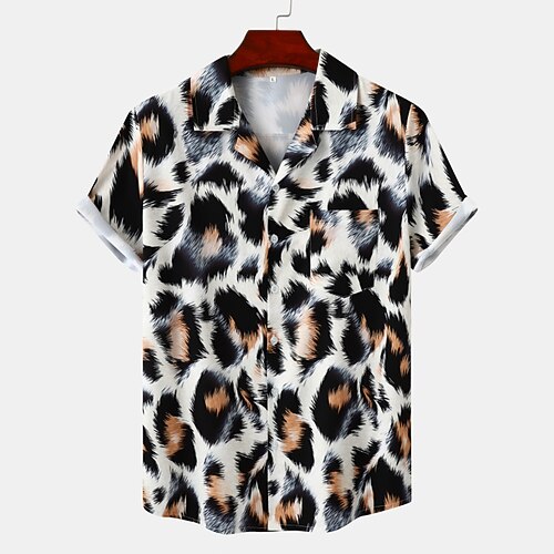 

Men's Shirt Leopard Turndown Casual Daily Short Sleeve Tops Tropical Rainbow