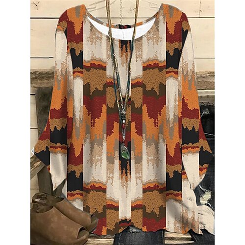 

Women's Plus Size Tops Blouse Shirt Graphic Graffiti Print Long Sleeve Round Neck Casual Daily Vacation Polyester Fall Winter Yellow Orange