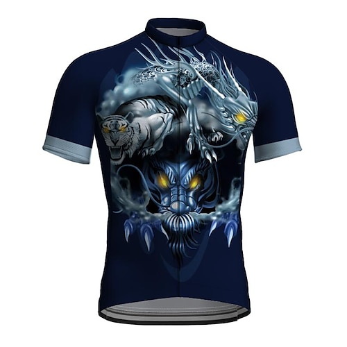

21Grams Men's Cycling Jersey Short Sleeve Bike Jacket Tracksuit Jersey with 3 Rear Pockets Mountain Bike MTB Road Bike Cycling Cycling Breathable Quick Dry Reflective Strips Navy Graphic Animal