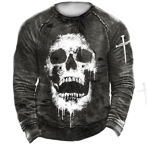 

Men's Unisex Sweatshirt Pullover Skull Graphic Prints Patchwork Print Daily Sports Holiday 3D Print Streetwear Designer Hoodies Sweatshirts Long Sleeve Dark Gray