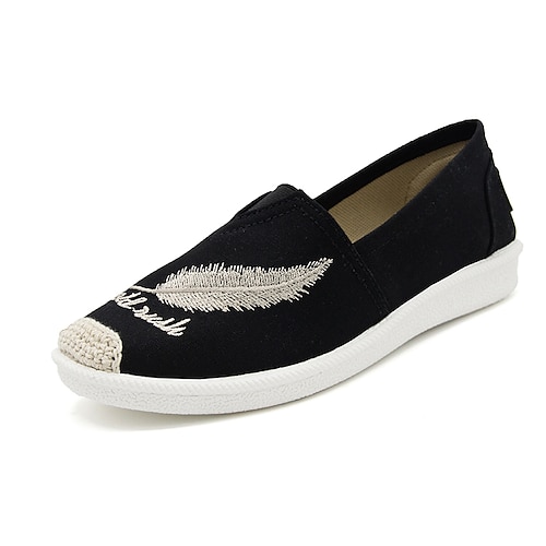 

Women's Slip-Ons Flat Heel Round Toe Canvas Loafer Black Red White