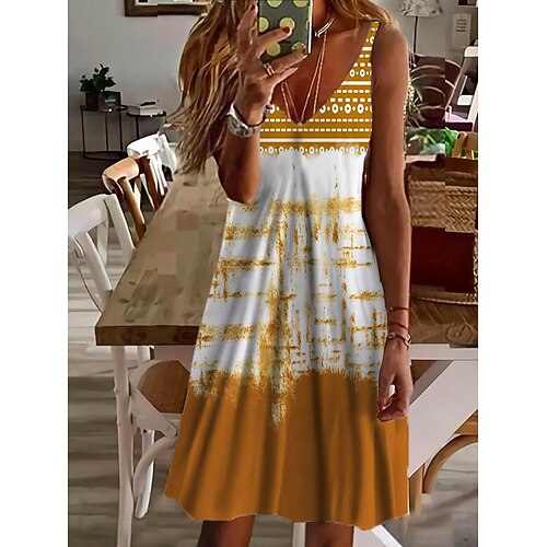 

Women's Casual Dress A Line Dress Knee Length Dress Blue Yellow Sleeveless Print Print Spring Summer Spaghetti Strap Casual Fashion 2022 S M L XL 2XL 3XL 4XL 5XL / 3D Print