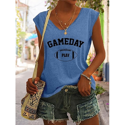 

Women's Tank Top Camis Green Blue Pink Graphic Letter Print Sleeveless Daily Weekend Streetwear Casual Round Neck Regular Football Is My Favorite Season S