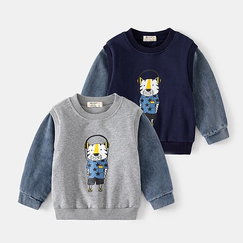 

Kids Boys Sweatshirt Animal Outdoor Long Sleeve Crewneck Fashion Cotton 3-10 Years Winter Navy Blue Gray