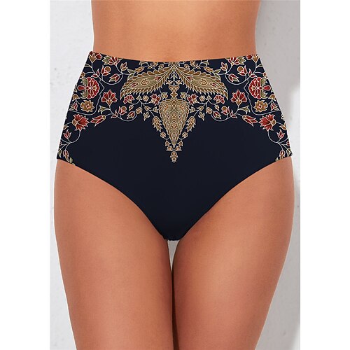

Women's Swimwear Cover Up Beach Bottom Normal Swimsuit Printing High Waisted Floral Black Bathing Suits Sports Vacation Fashion / Sexy / Modern / New