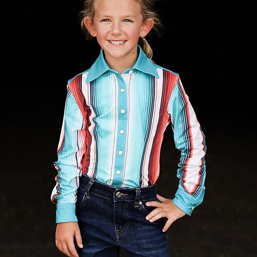 

Kids Girls' Shirt Long Sleeve 3D Print Stripe Button Blue Children Tops Fall Winter Fashion Streetwear Adorable Daily Indoor Outdoor Regular Fit 3-12 Years