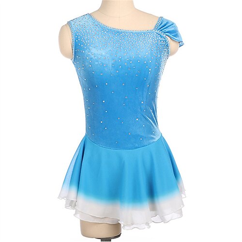 

Figure Skating Dress Women's Girls' Ice Skating Dress Blue High Elasticity Training Competition Skating Wear Crystal / Rhinestone Sleeveless Ice Skating Figure Skating / Winter