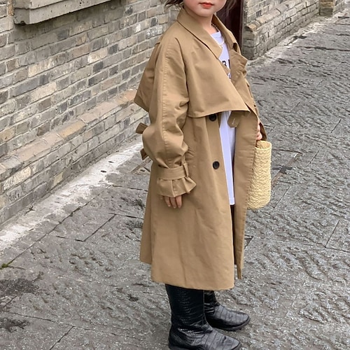 

Kids Girls' Trench Coat Long Sleeve Khaki Plain Fall Winter Active Daily 2-8 Years