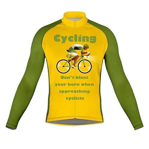 

21Grams Men's Cycling Jersey Long Sleeve Bike Top with 3 Rear Pockets Mountain Bike MTB Road Bike Cycling Breathable Quick Dry Moisture Wicking Reflective Strips Yellow Graphic Honk Your Horn