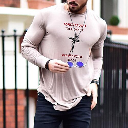 

Men's T shirt Tee Hot Stamping Graphic Cross Crew Neck Street Daily Print Long Sleeve Tops Designer Casual Fashion Comfortable Khaki