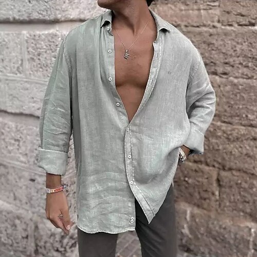

Men's Shirt Solid Color Turndown Daily Holiday Button-Down Long Sleeve Tops Simple Casual Comfortable Gray