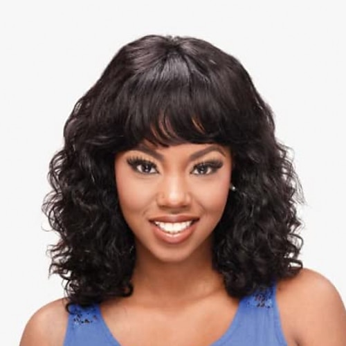 

Human Hair Wig Long Very Long Medium Length Curly With Bangs Natural Women Sexy Lady New Capless Peruvian Hair Women's Natural Black #1B 10 inch 12 inch 14 inch