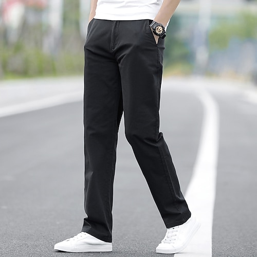 

Men's Dress Pants Full Length Micro-elastic Regular Fit Solid Color Blue Khaki Light Grey 2022 / Cotton Blend
