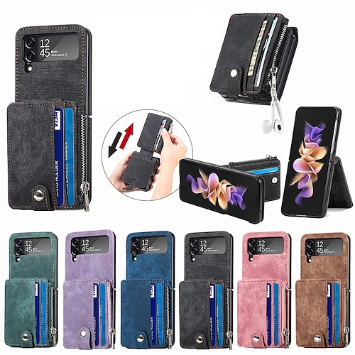 

puhelin Etui Käyttötarkoitus Samsung Galaxy Lompakkokorttikotelo Z Flip 4 Z Flip 3 Tuella Pölynkestävä Korttipidikkeen paikat Yhtenäinen PC PU-nahka