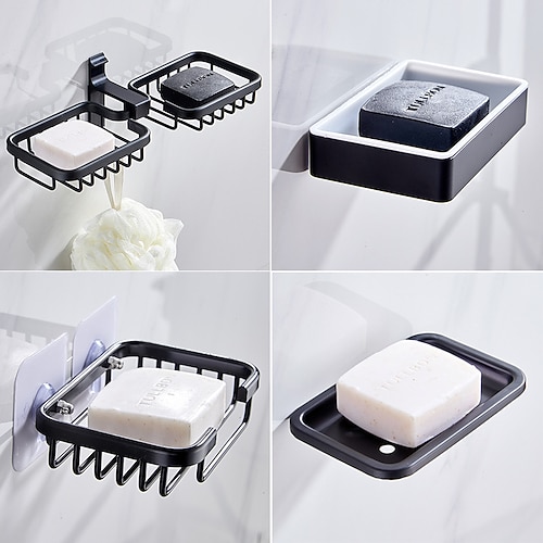 

Non Perforated Soap Box Creative Black Bathroom Drain Storage Wall Hung Toilet Suction Cup Soap Rack Shelf