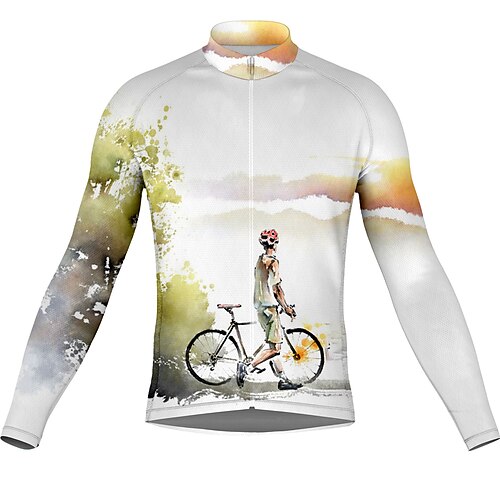 

21Grams Men's Cycling Jersey Long Sleeve Bike Top with 3 Rear Pockets Mountain Bike MTB Road Bike Cycling Breathable Quick Dry Moisture Wicking Reflective Strips White Graphic Polyester Spandex Sports