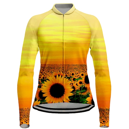 

21Grams Women's Cycling Jersey Long Sleeve Bike Top with 3 Rear Pockets Mountain Bike MTB Road Bike Cycling Breathable Quick Dry Moisture Wicking Yellow Floral Botanical Spandex Polyester Sports