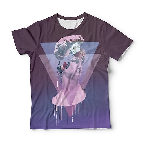 

Men's Unisex T shirt Tee Gradient Graphic Prints Statue Crew Neck Blue Short Sleeve 3D Print Outdoor Street Print Tops Vintage Sports Casual Big and Tall / Summer / Summer