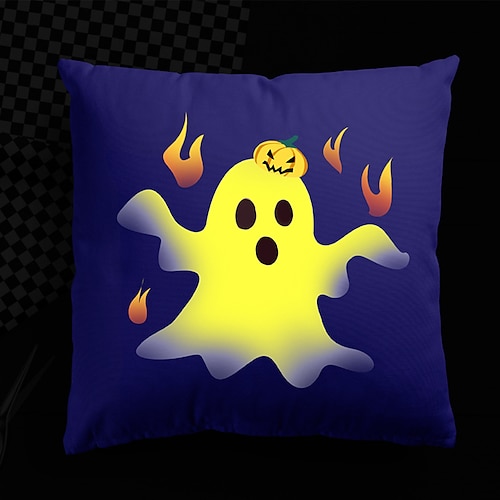 

Halloween UV Reactive Cushion Cover 1PC Soft Decorative Ghost Square Throw Pillow Cover Cushion Case Pillowcase for Bedroom Livingroom Superior Quality Machine Washable Indoor Cushion for Sofa Couch Bed Chair